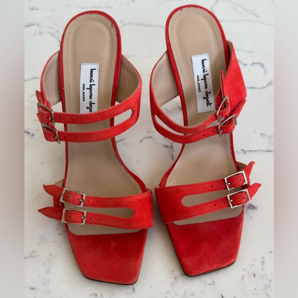 NEW (w/tags) HENRI LEPORE DEZERT orange suede kitten heels (39) Retail: $695